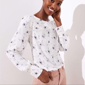 Loft Floral Bouquet Button V Back Blouse